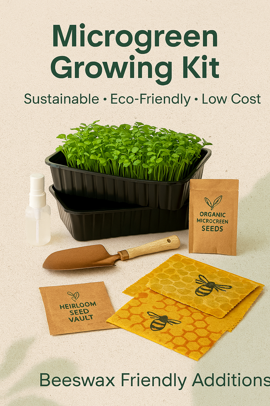 Microgreen Growing Kit with Beeswax Wraps & Heirloom Seed Vault – Sustainable Indoor Gardening Bundle