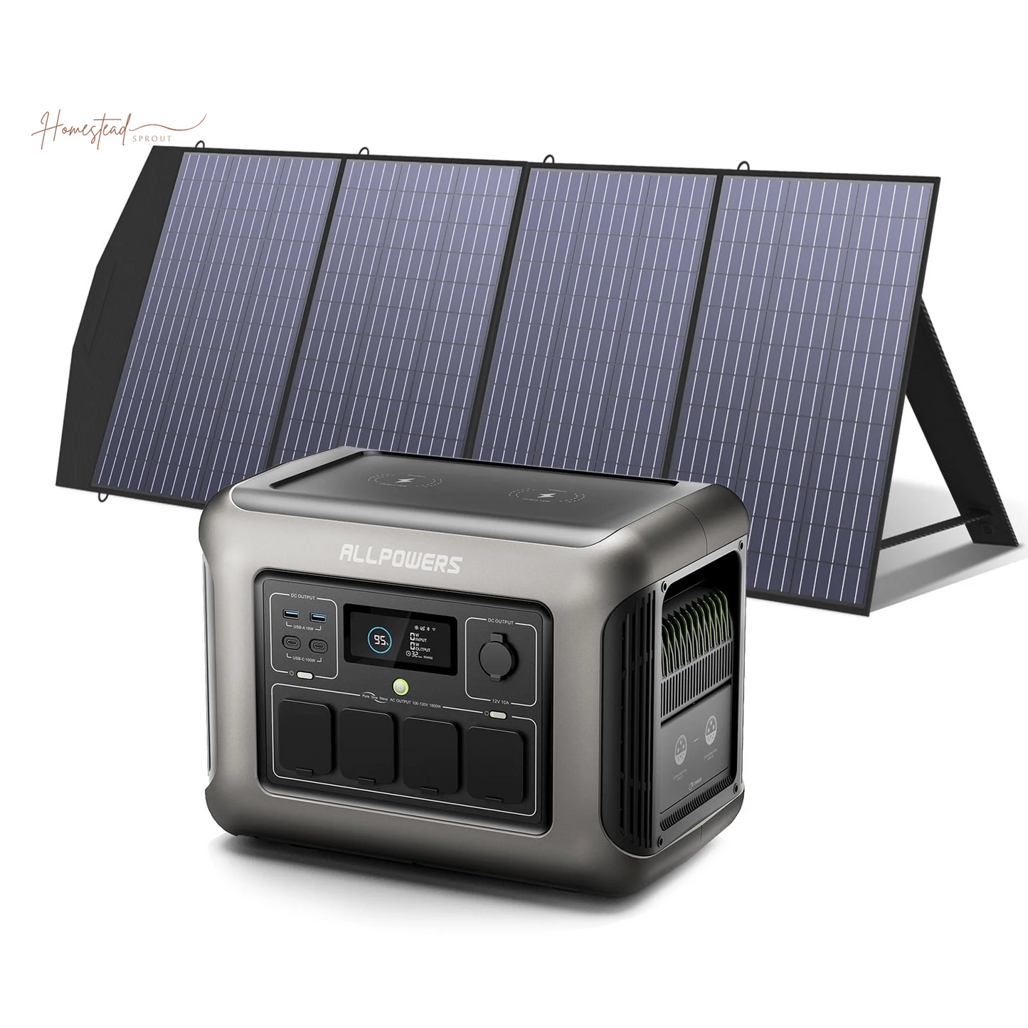 ALLPOWERS R1500 Portable Solar Generator Kit with 200W Folding Solar Panel – 1152Wh LiFePO4 Battery, 1800W Output