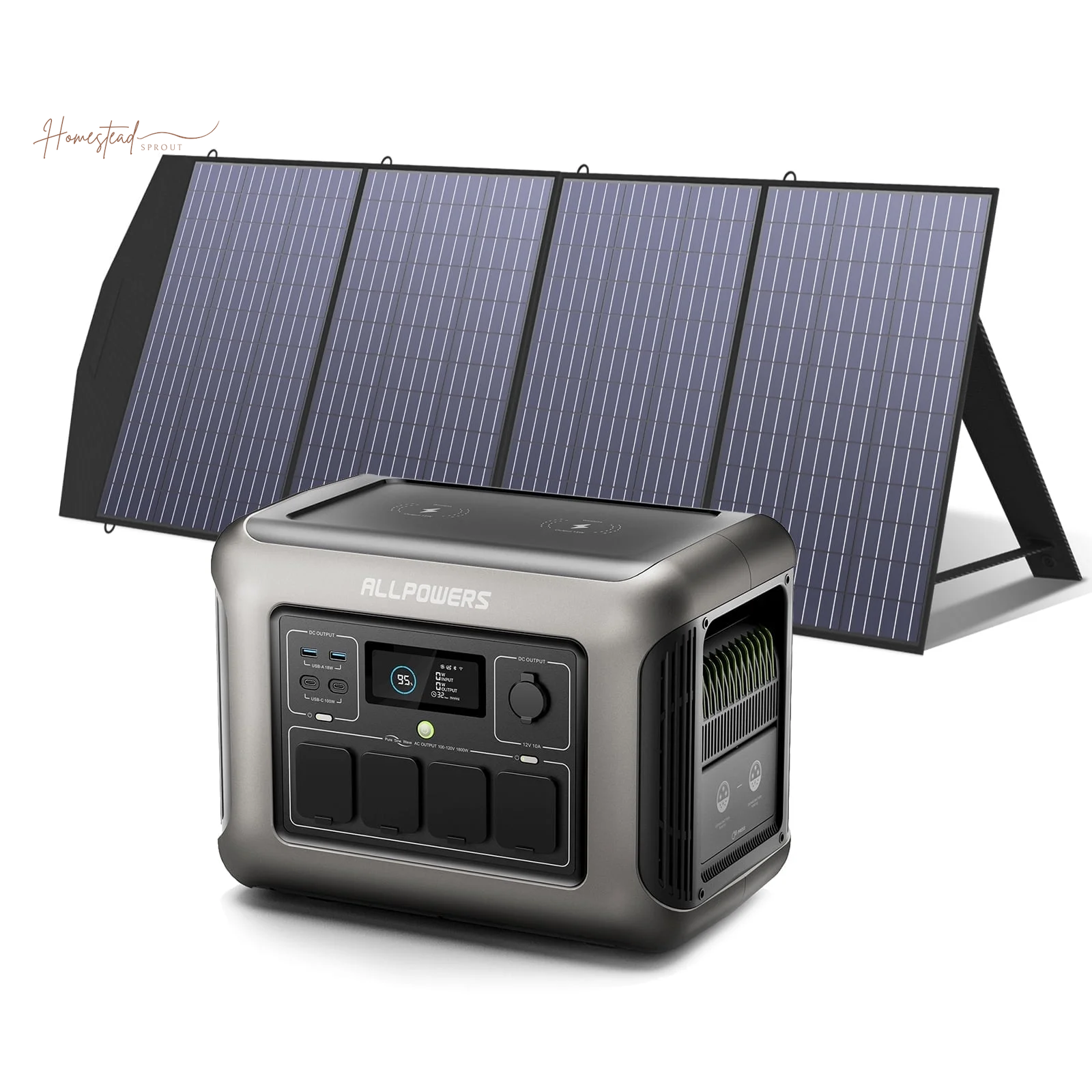 ALLPOWERS R1500 Portable Solar Generator Kit with 200W Folding Solar Panel – 1152Wh LiFePO4 Battery, 1800W Output