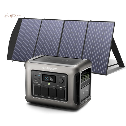ALLPOWERS R1500 Portable Solar Generator Kit with 200W Folding Solar Panel – 1152Wh LiFePO4 Battery, 1800W Output